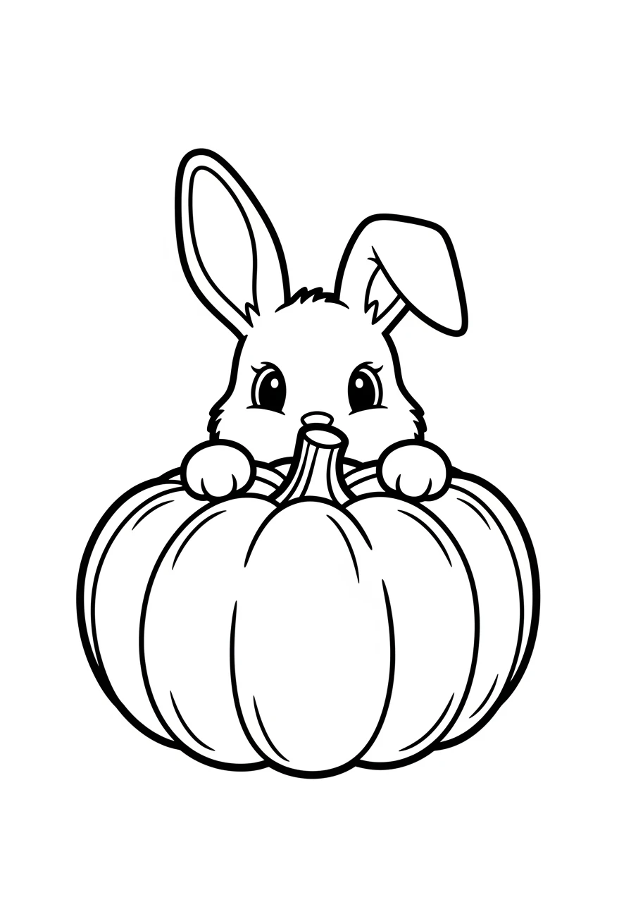 Hase Ausmalbild hinter einem Kürbis