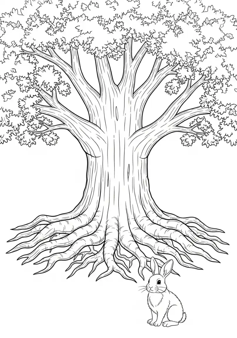 Hase Ausmalbild unter der Eiche