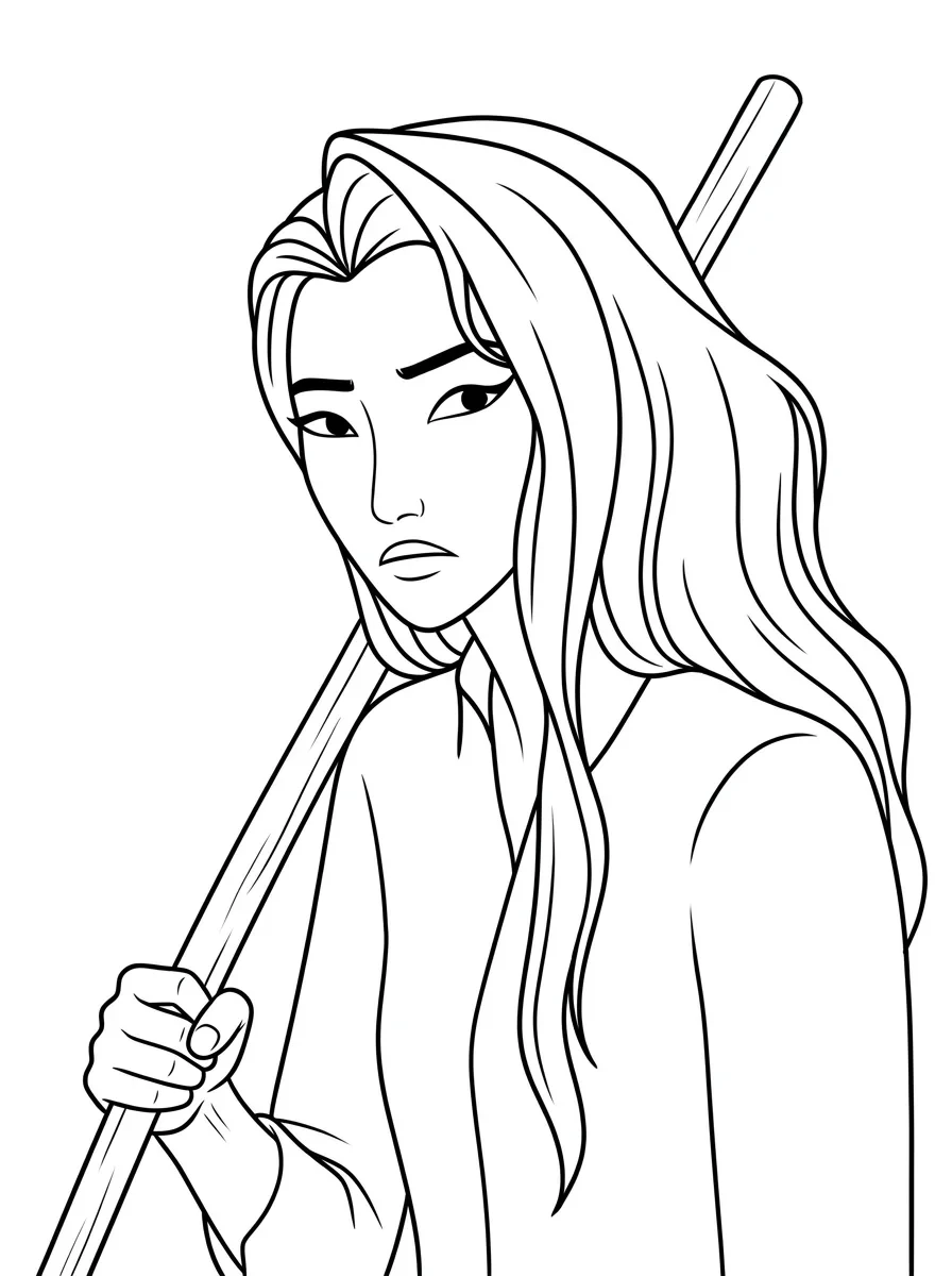 Dämonenjägerin mit langem Kampfstab