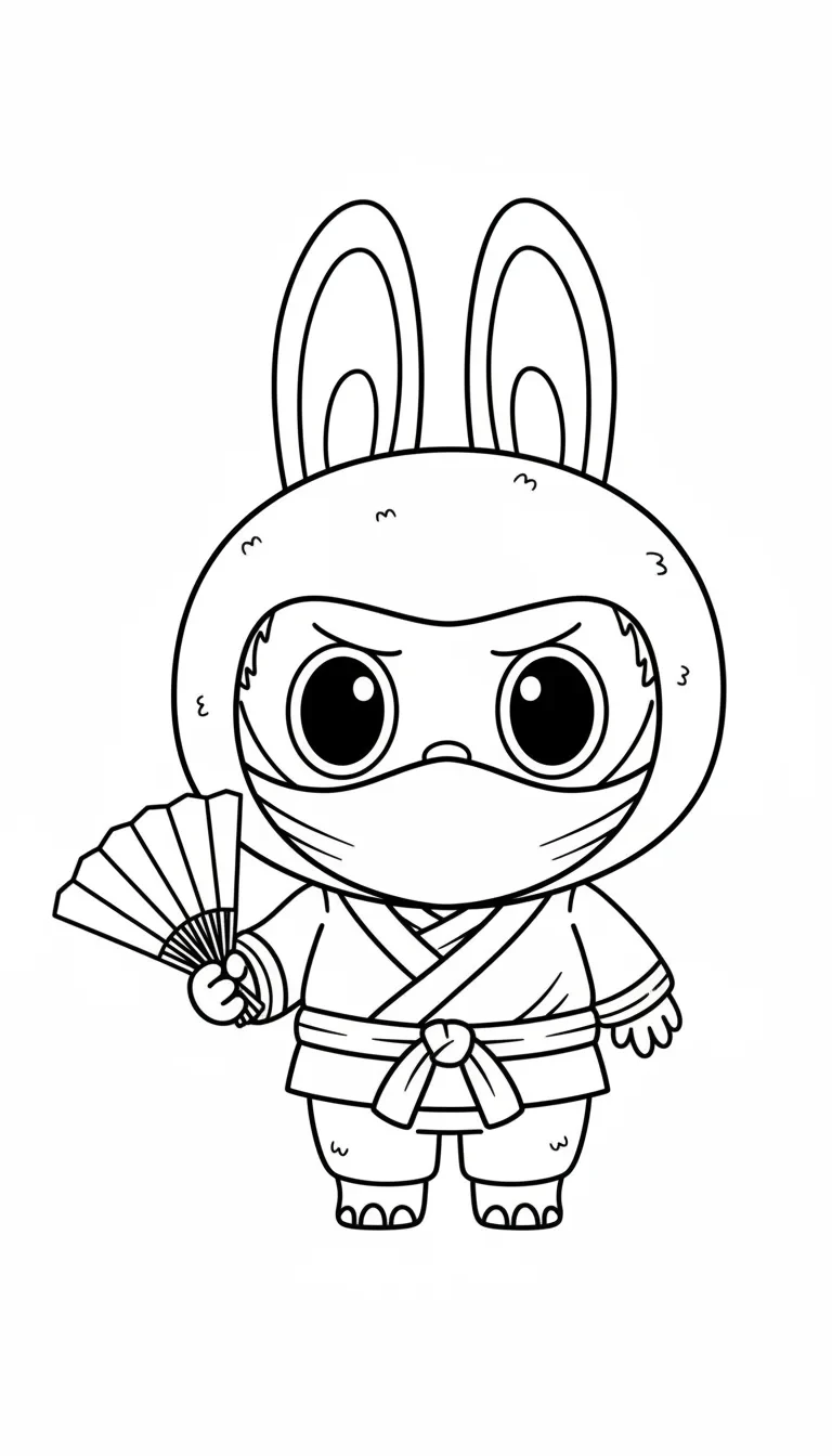 Labubu als Ninja mit Fächer