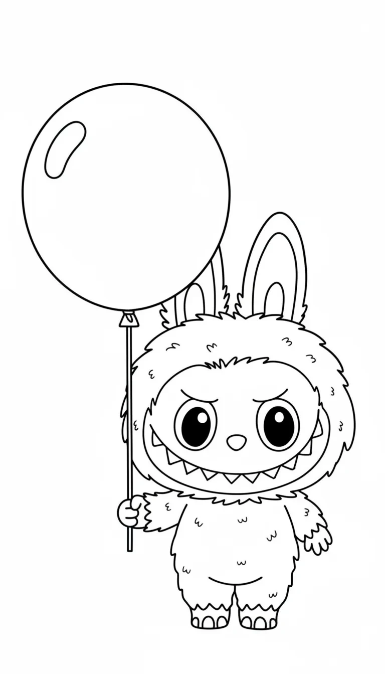 Labubu hält einen Luftballon