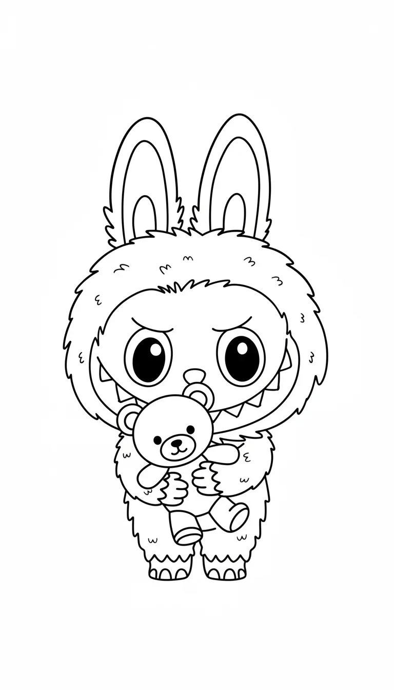 Labubu kuschelt mit Teddy