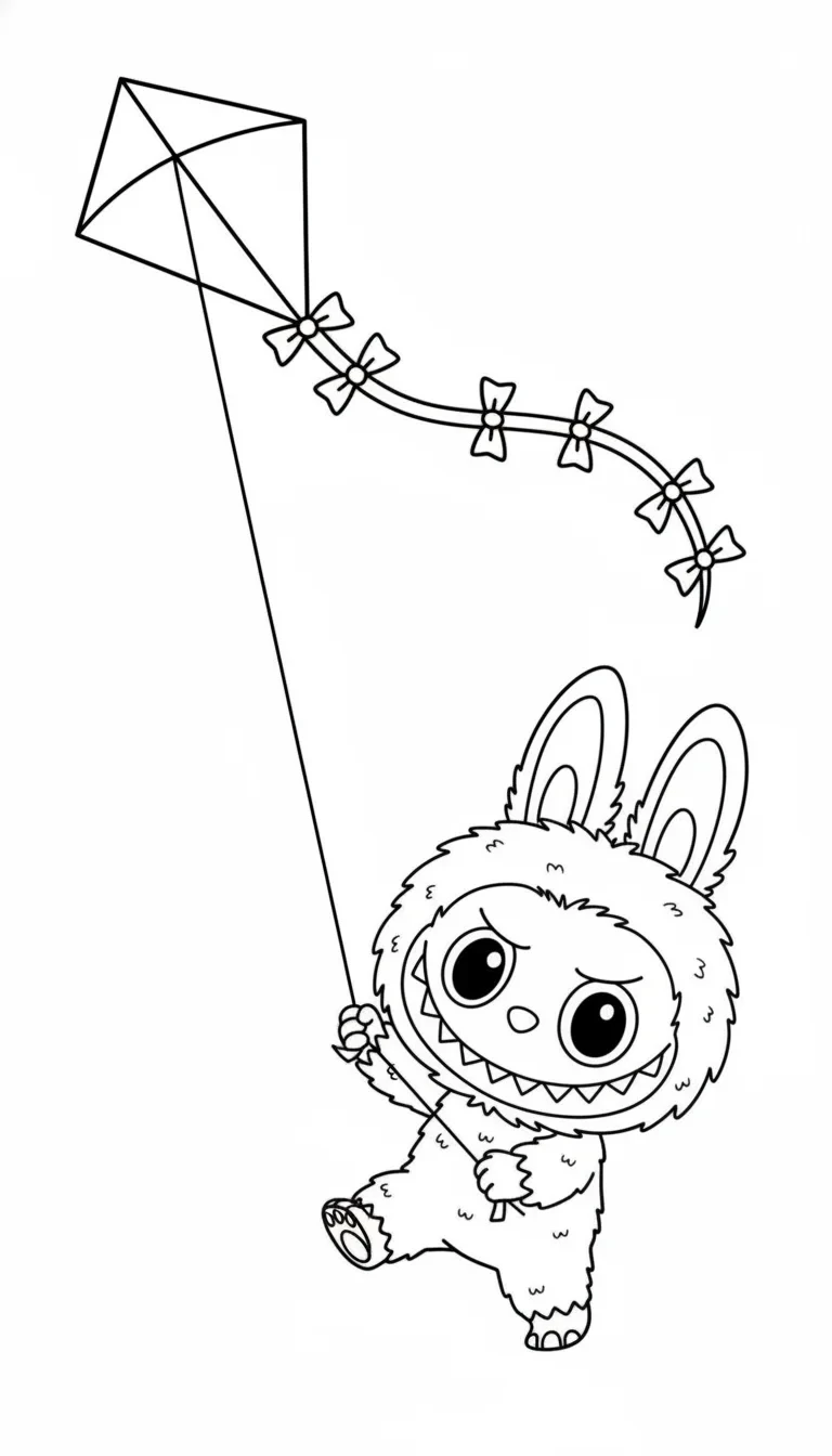 Labubu lässt einen Drachen steigen