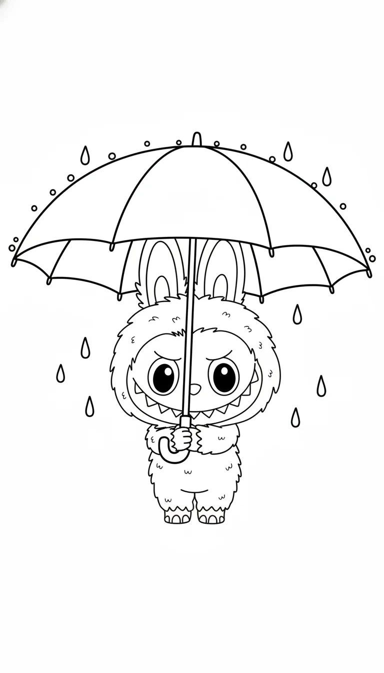 Labubu mit einem Regenschirm