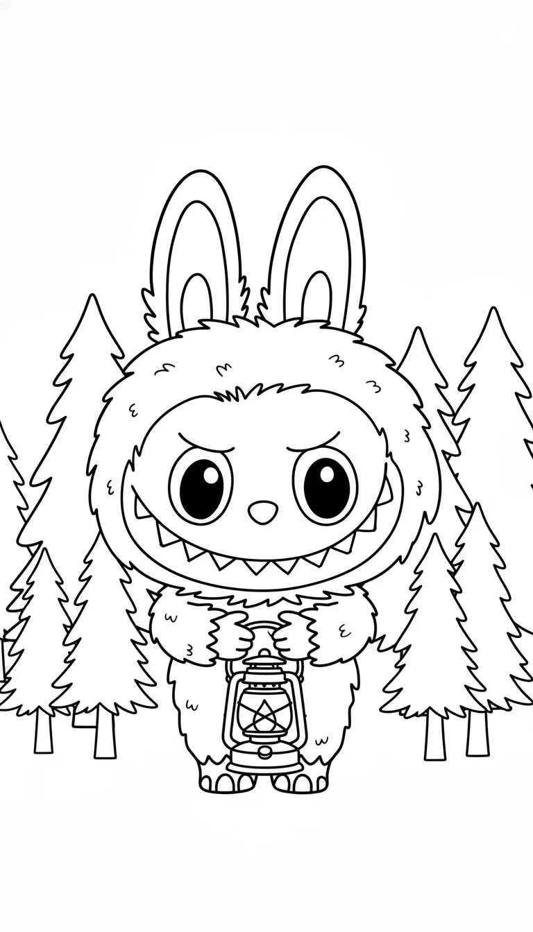 Labubu mit Laterne im Wald