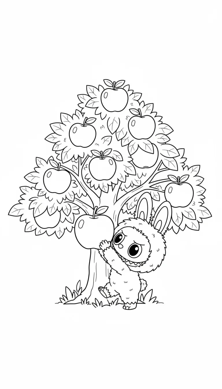 Labubu unter dem Apfelbaum