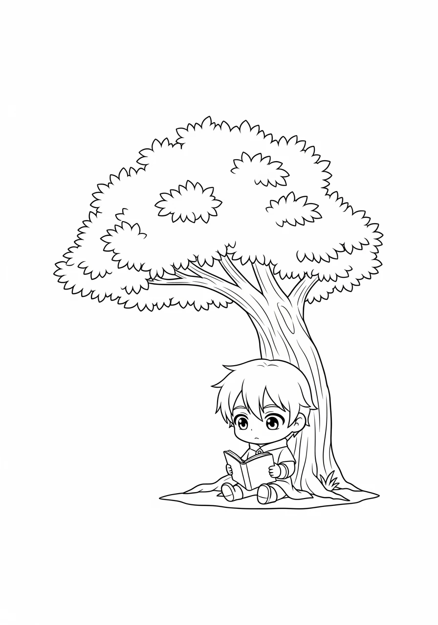 Chibi Adrien liest unterm Baum