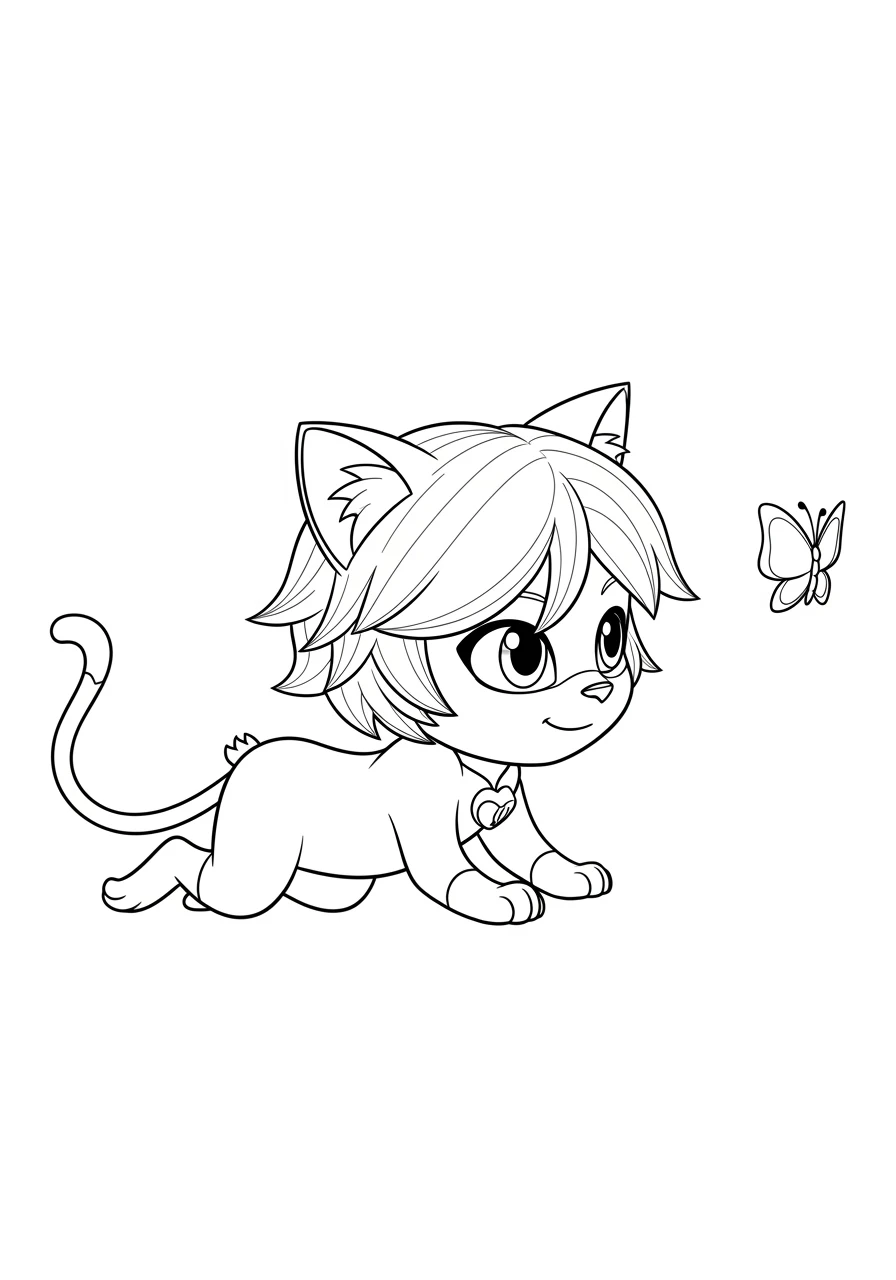 Chibi Cat Noir jagt Schmetterling