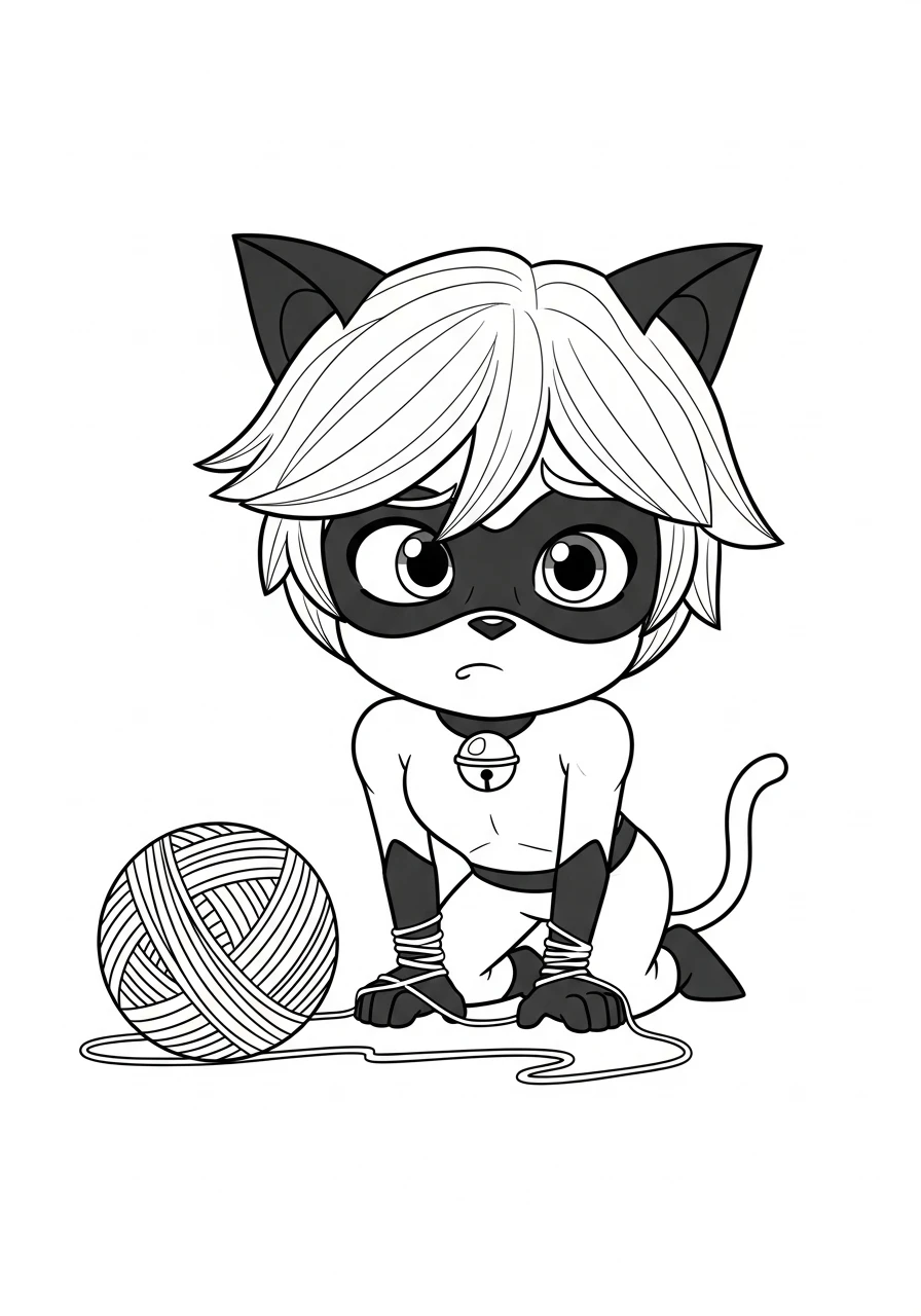 Chibi Cat Noir mit Wollknäuel