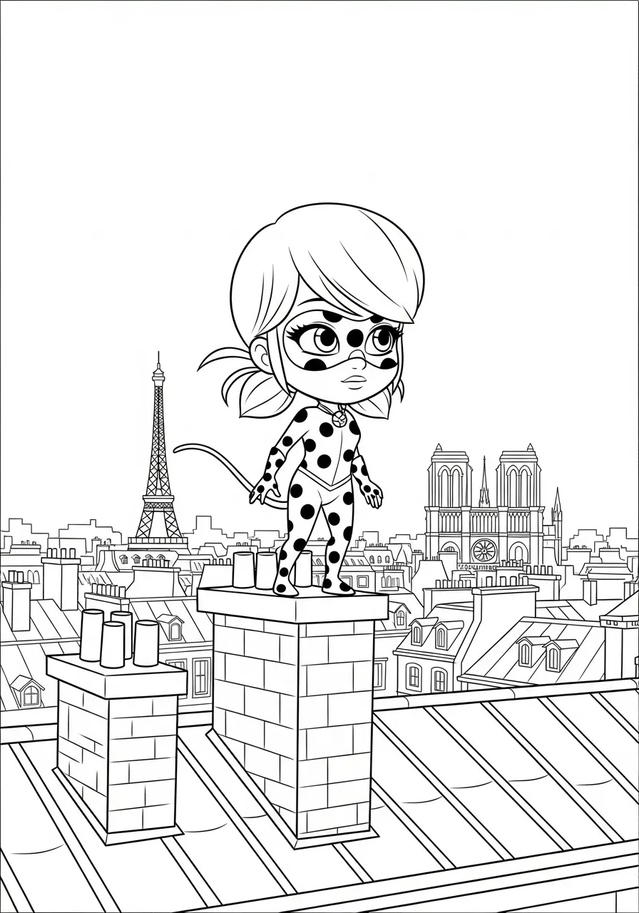 Chibi Ladybug über den Dächern