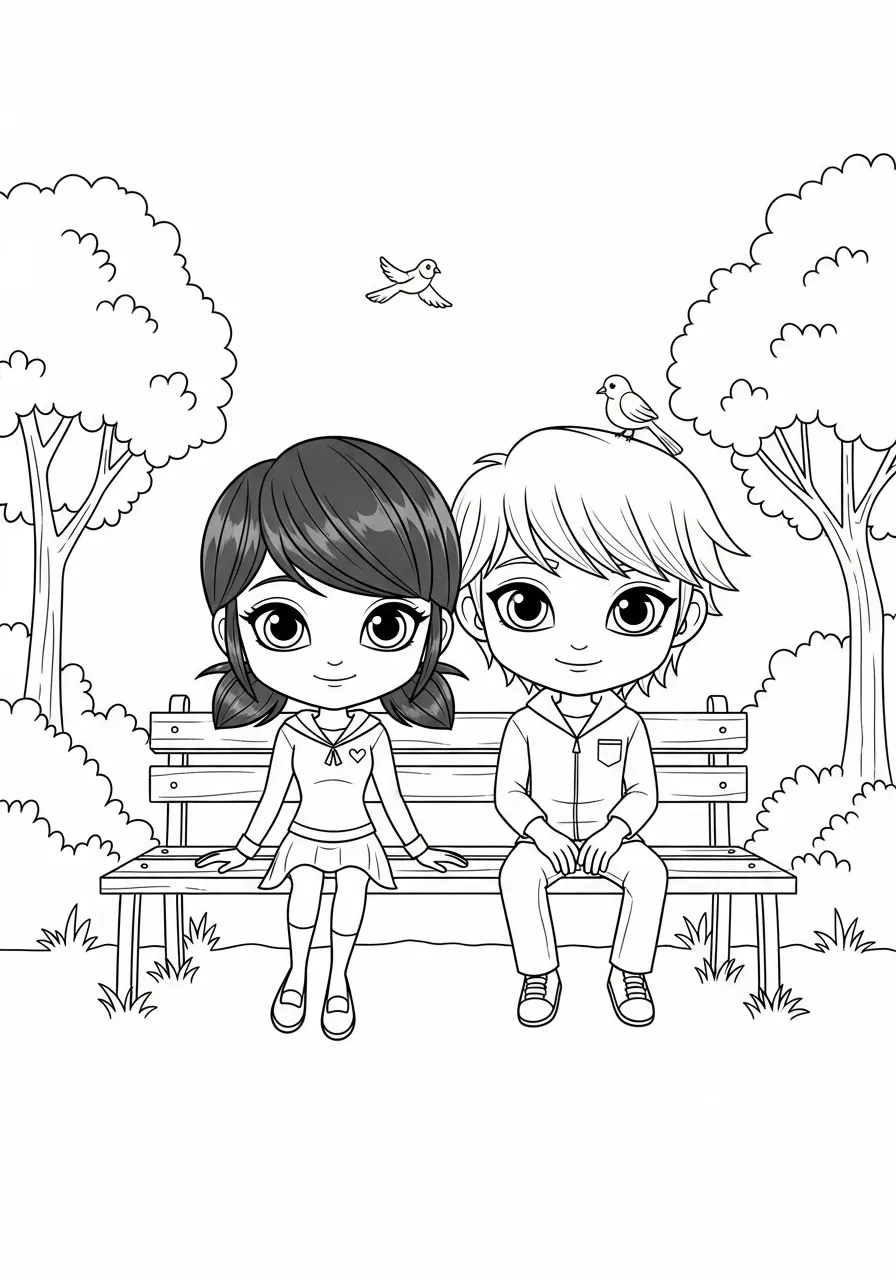 Marinette und Adrien im Park
