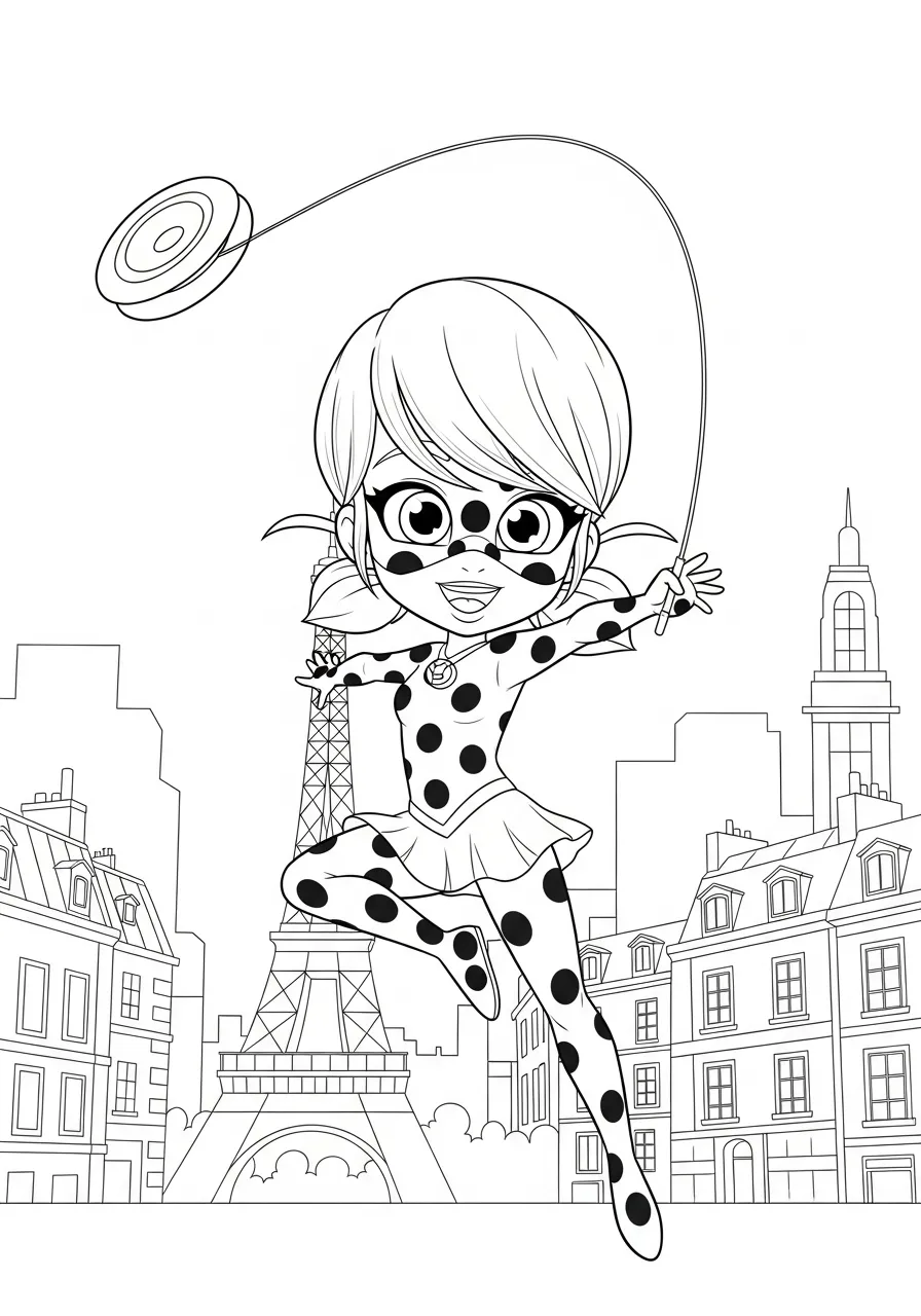 Springende Chibi Ladybug in Paris