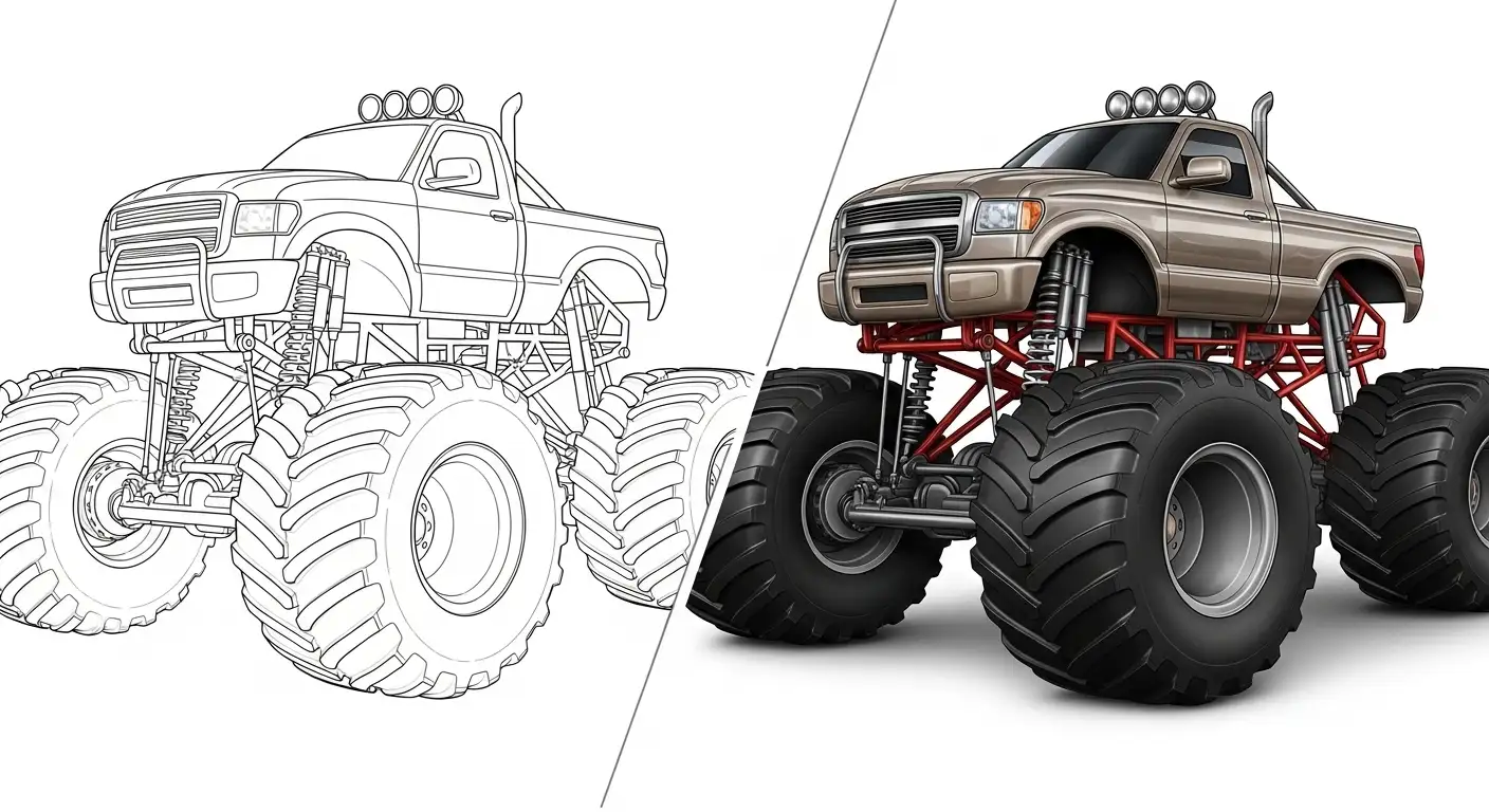 Monstertruck Ausmalbild Beitragsbild
