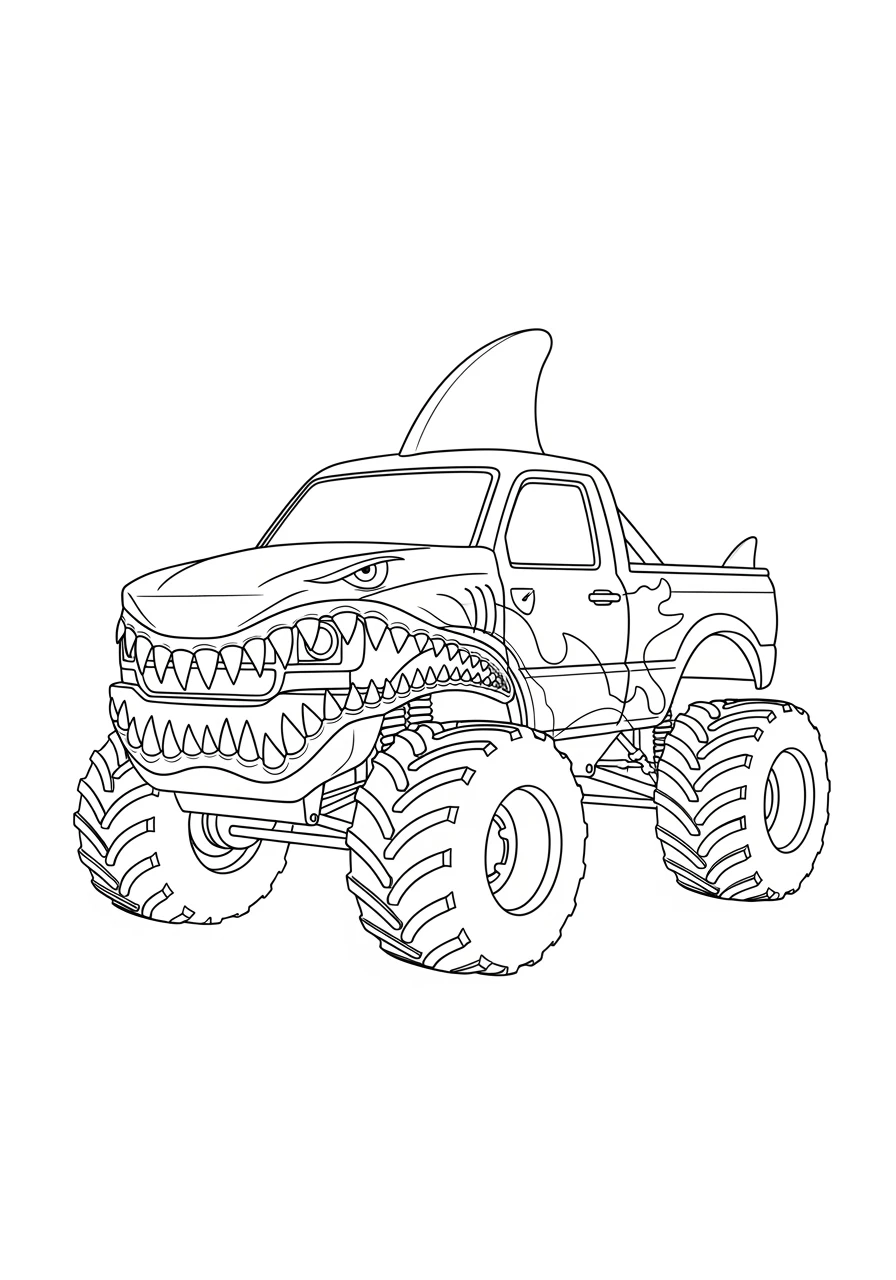 Hai-Monstertruck mit scharfen Zähnen