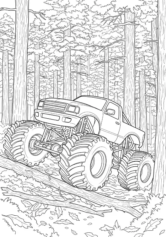 Monstertruck Ausmalbild im Wald