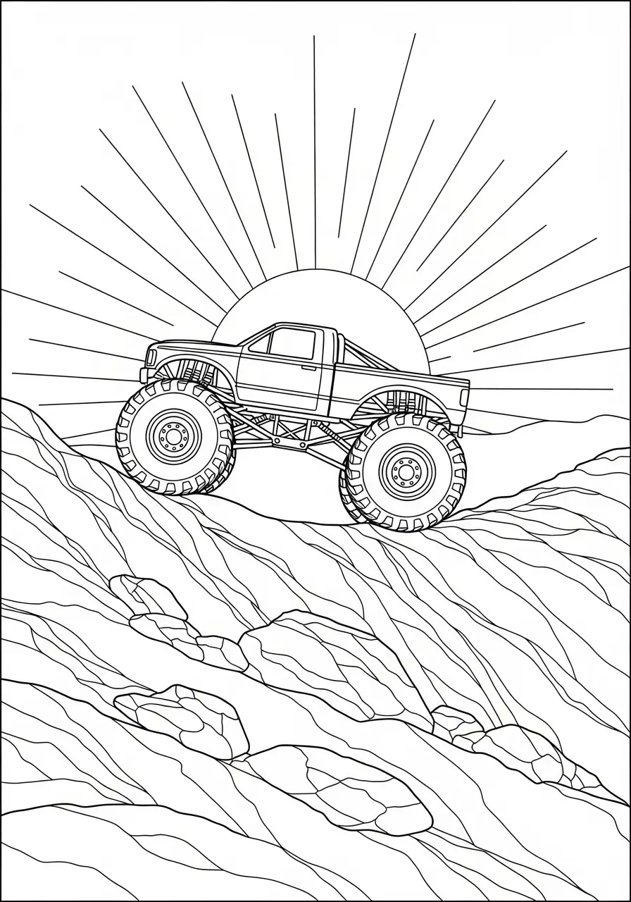 Monstertruck auf steilem Felshügel