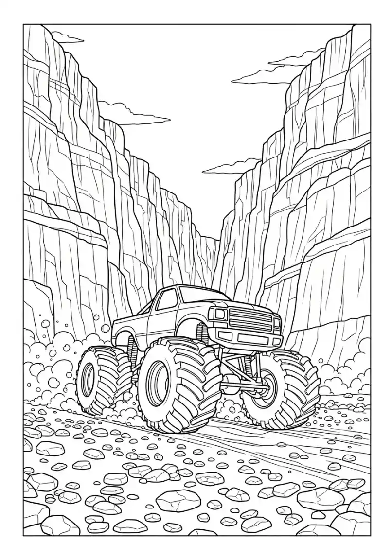 Monstertruck in einer engen Schlucht