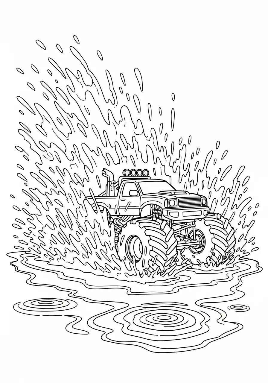 Monstertruck in tiefer Wasserpfütze
