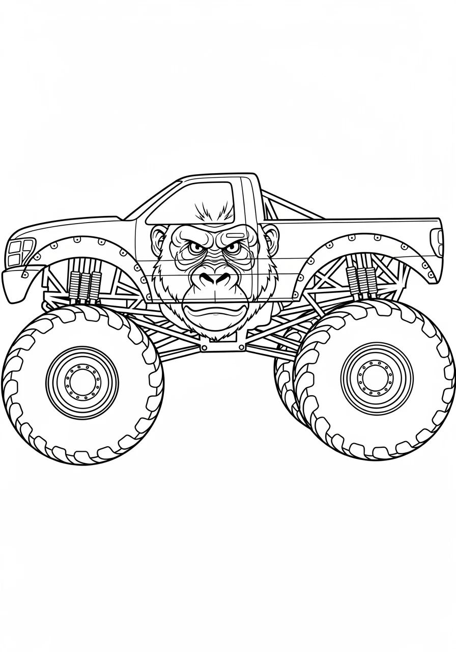 Monstertruck mit wildem Gorilla-Gesicht