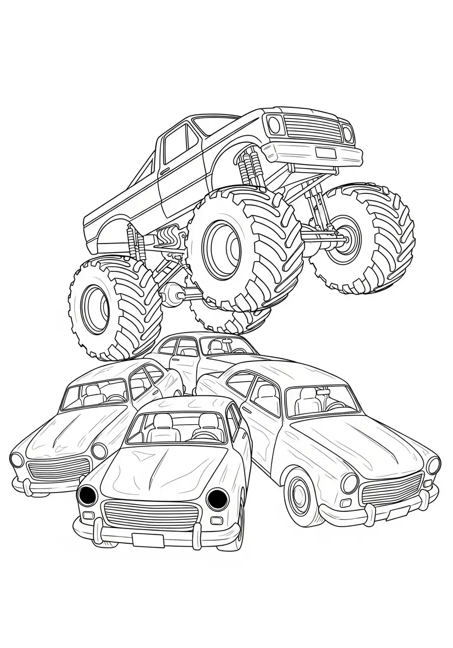 Monstertruck springt über Autos