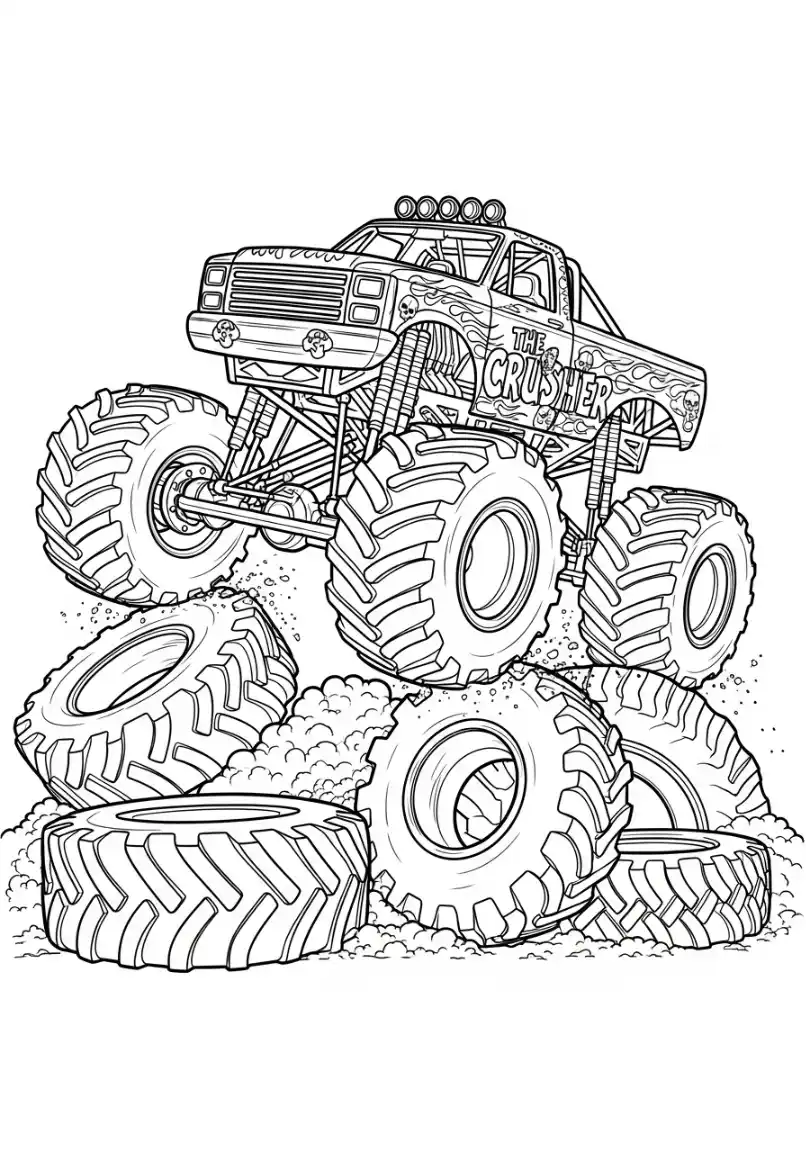 Monstertruck überwindet riesige Reifen