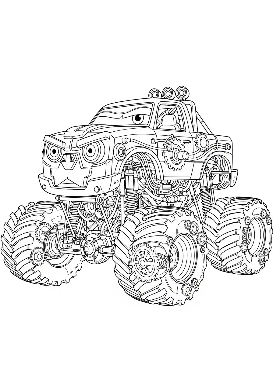 Roboter-Monstertruck mit sichtbaren Zahnrädern