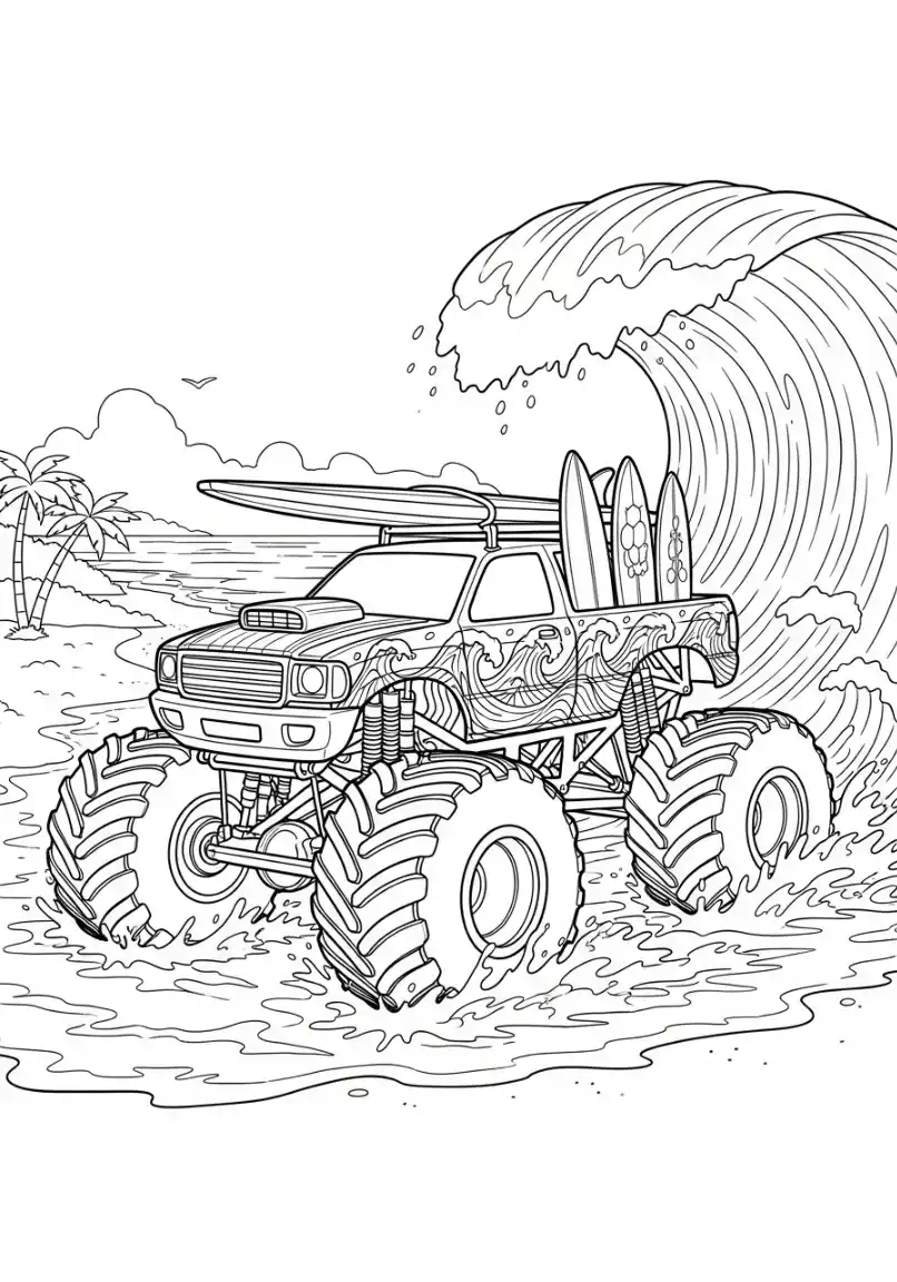 Surfer-Monstertruck am Strand