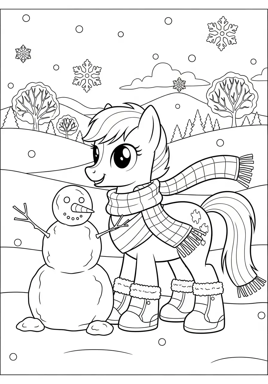 Pony baut einen Schneemann