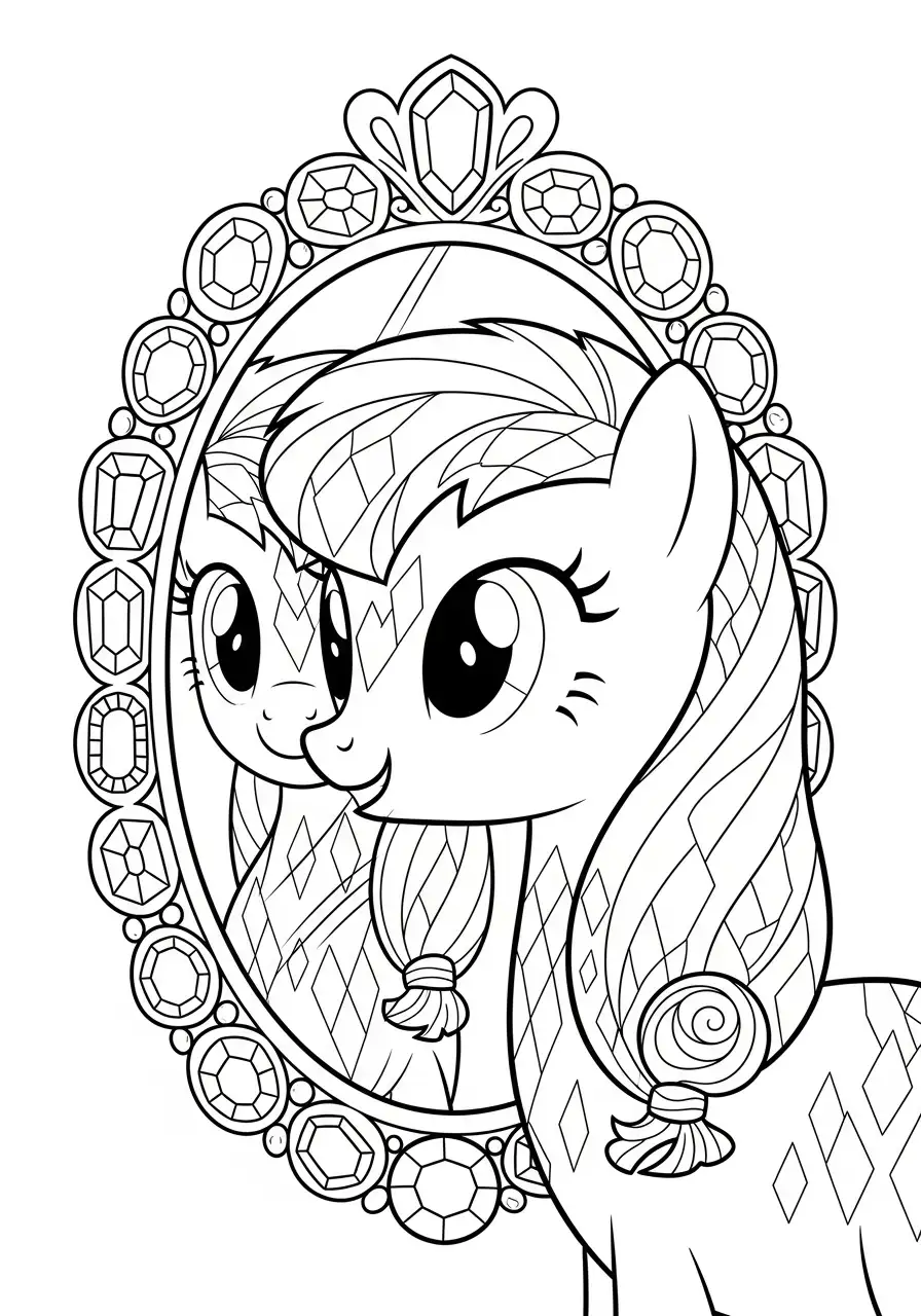 Pony blickt in den Spiegel