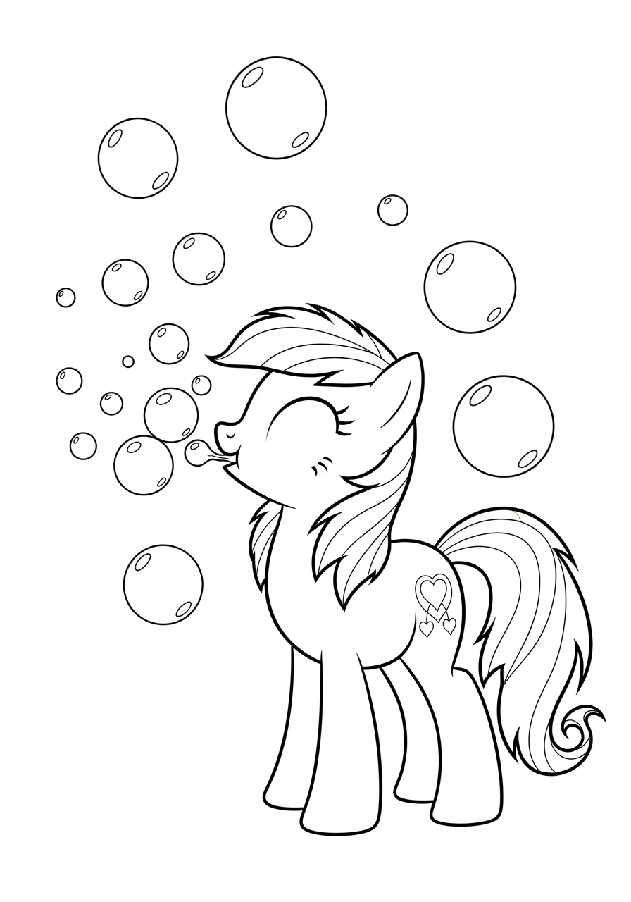 Pony mit schwebenden Seifenblasen