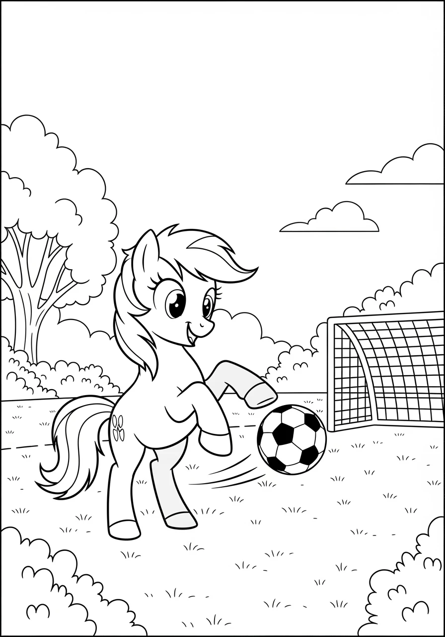 Pony spielt Fußball im Park