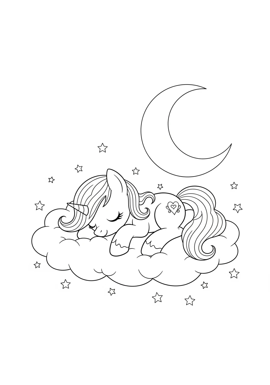 Schlafendes Pony auf flauschiger Wolke