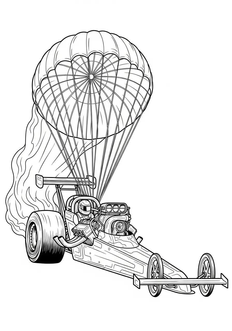 Dragster mit Bremsfallschirm