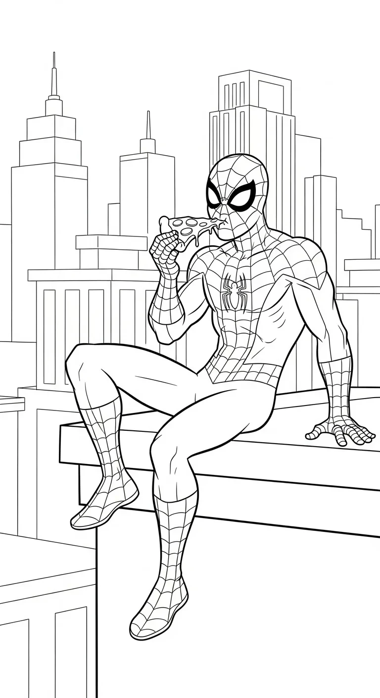 Spider-Man genießt eine Pizza