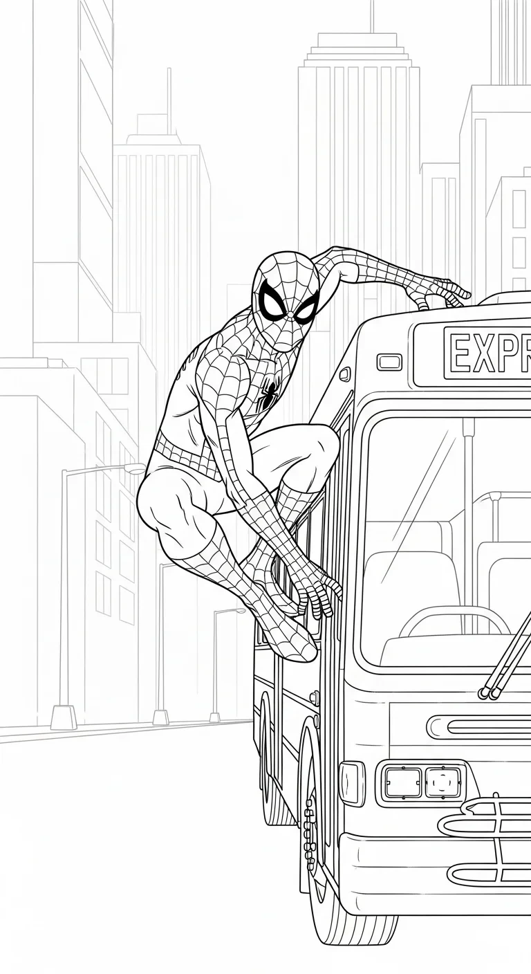 Spiderman auf einem Stadtbus