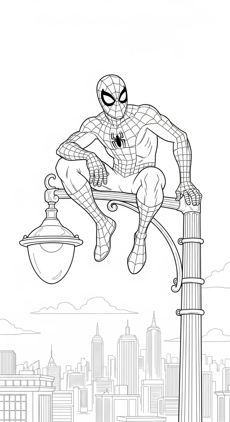 Spiderman auf einer Straßenlaterne