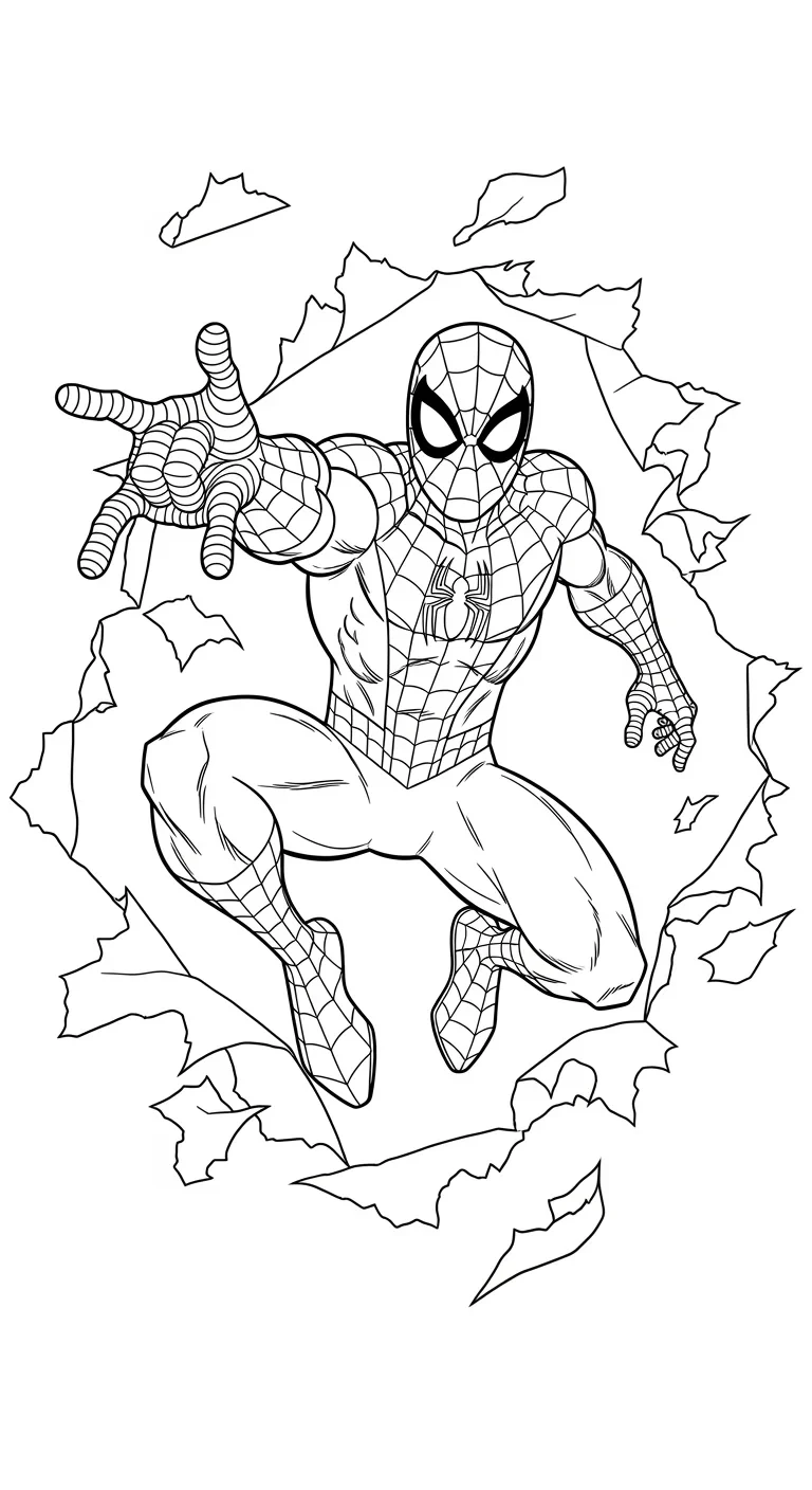 Spiderman bricht kraftvoll hindurch