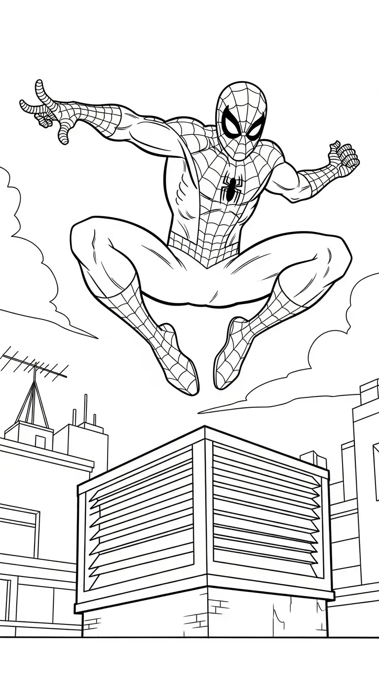 Spiderman springt über Hausdächer