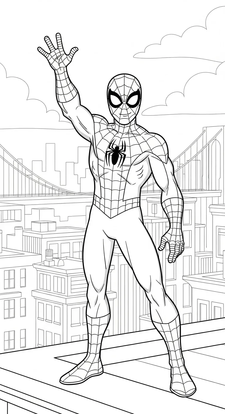 Spiderman winkt über den Dächern