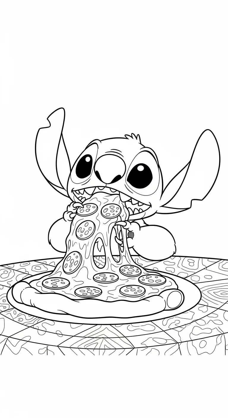 Stitch genießt eine Pizza