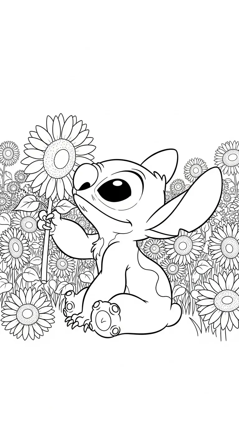 Stitch im Sonnenblumenfeld
