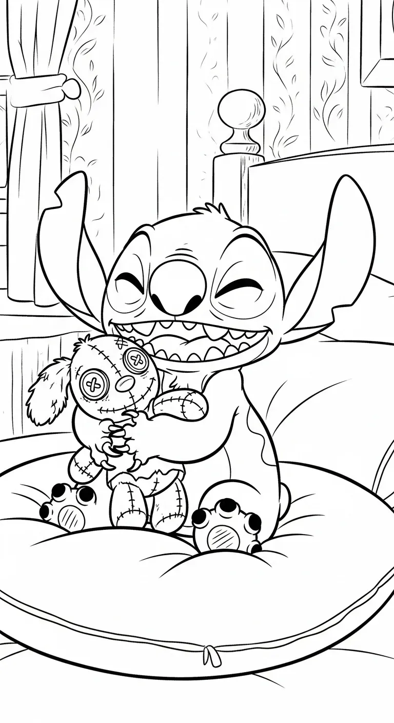 Stitch kuschelt mit seiner Puppe