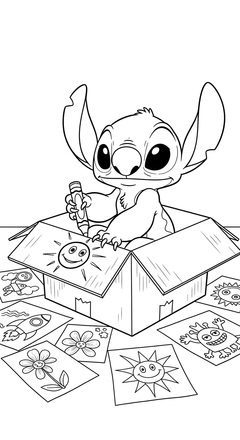 Stitch malt in einem Karton