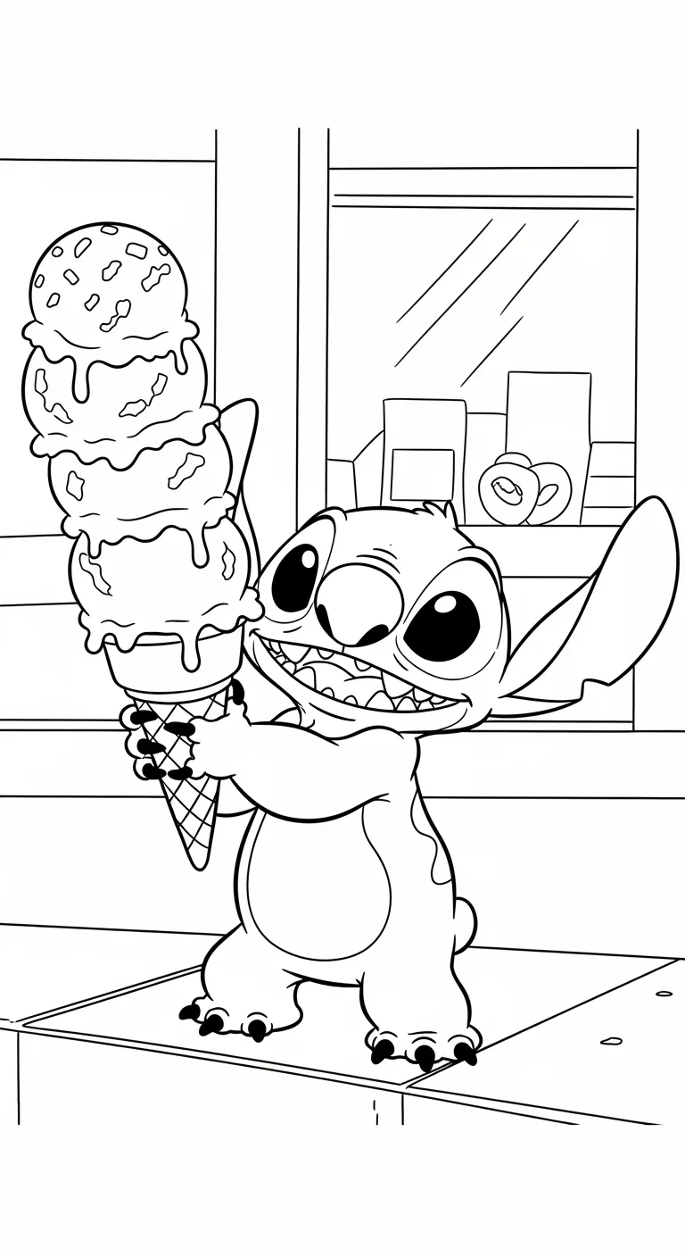 Stitch mit riesigem Eis