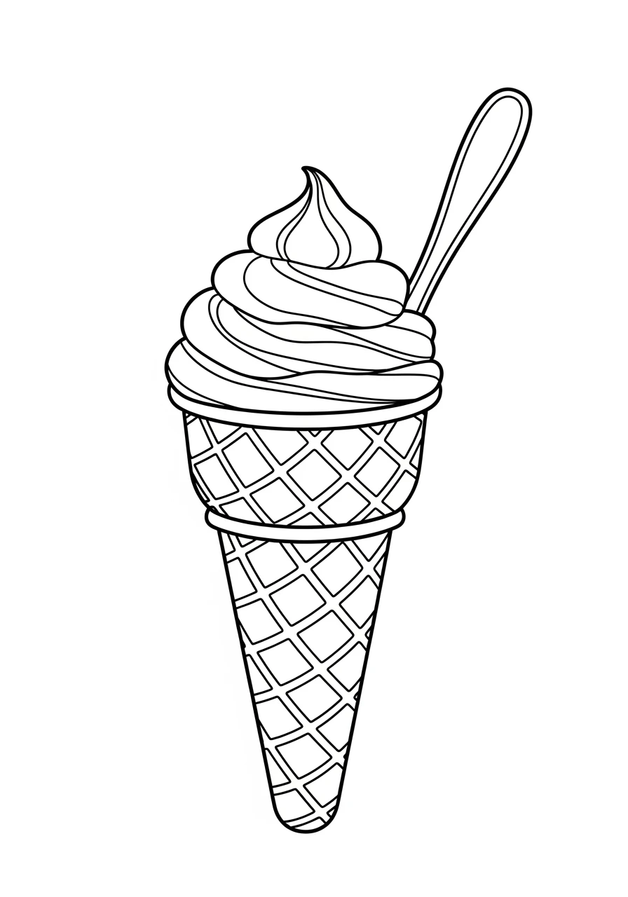 Ice cream cone with spoon