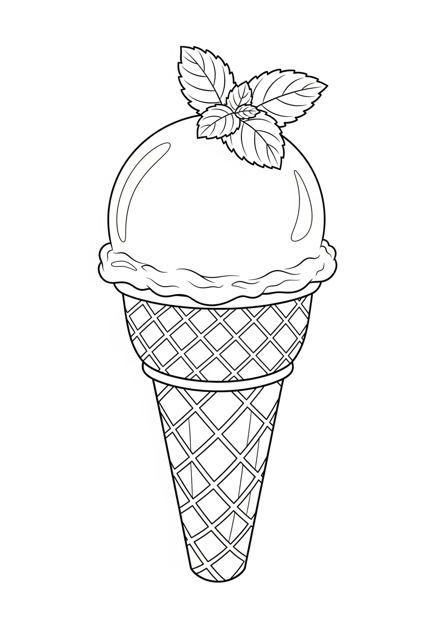 Ice cream cone with mint leaf