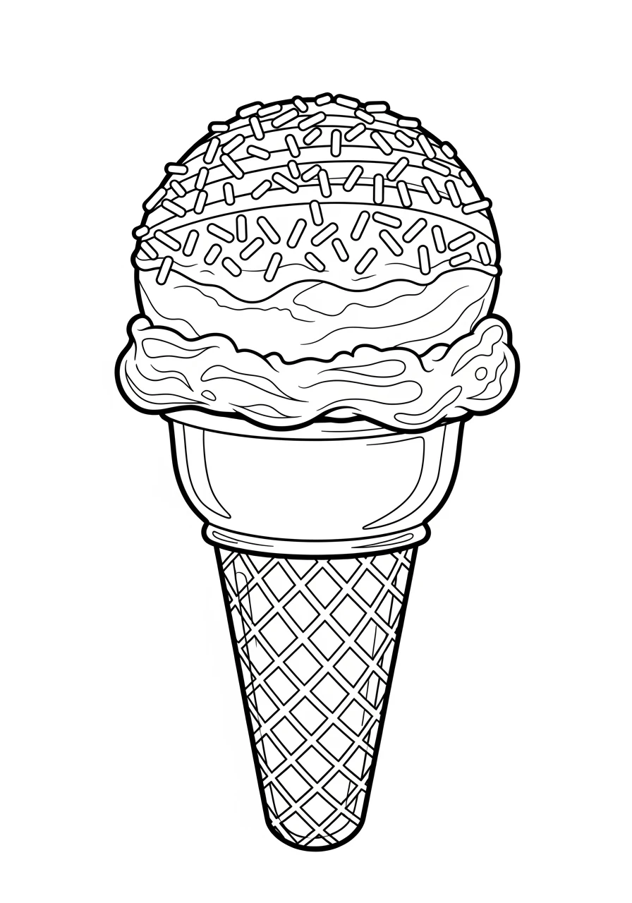 Ice cream cone coloring page with sprinkles