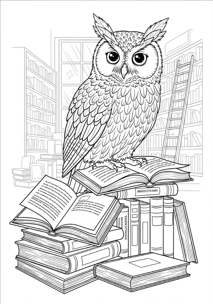 Eule auf einem Bücherstapel