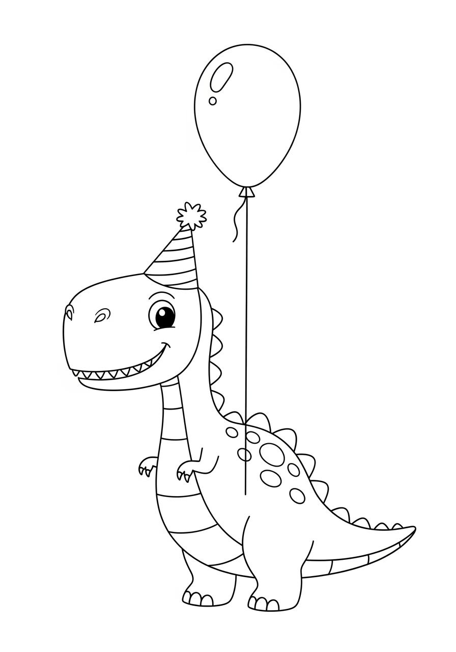 Dinosaurier mit Partyhut und Ballon