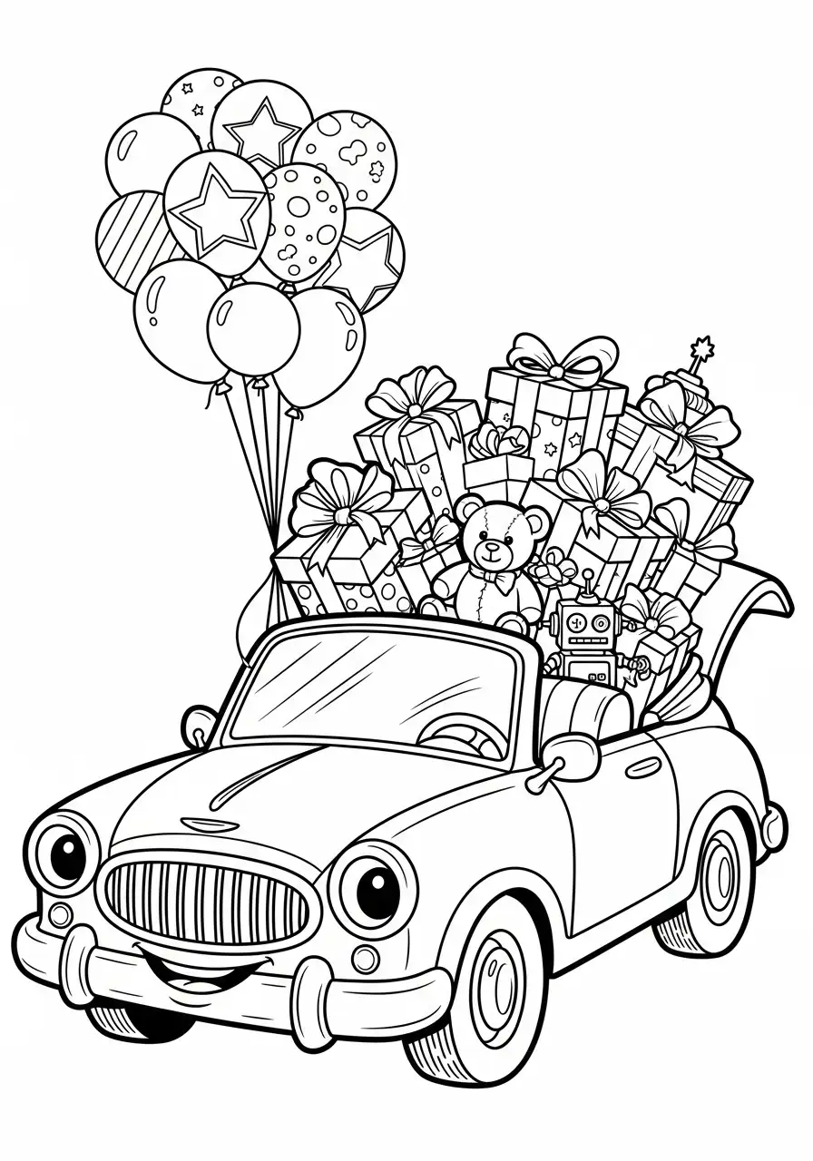 Geburtstagsauto mit Geschenken und Ballons